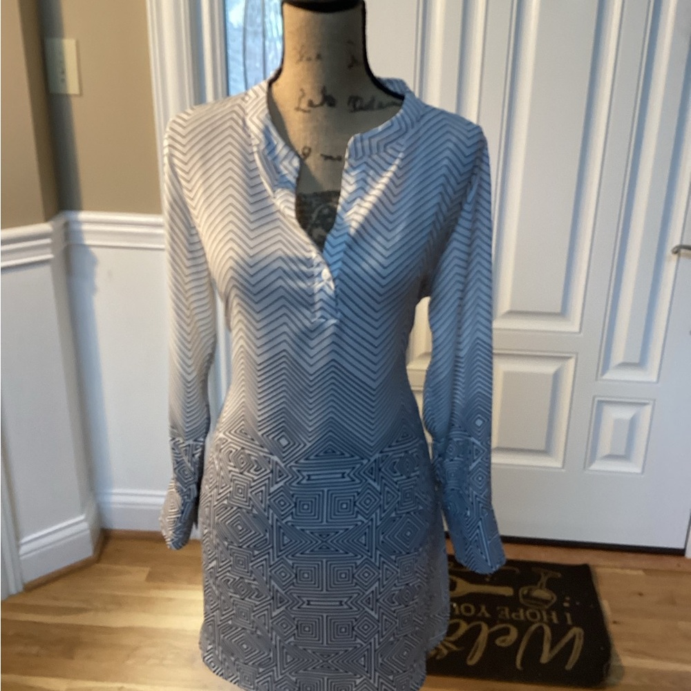 Insight Gray blouse with Mandarin Collar and Cuffed Sleeves